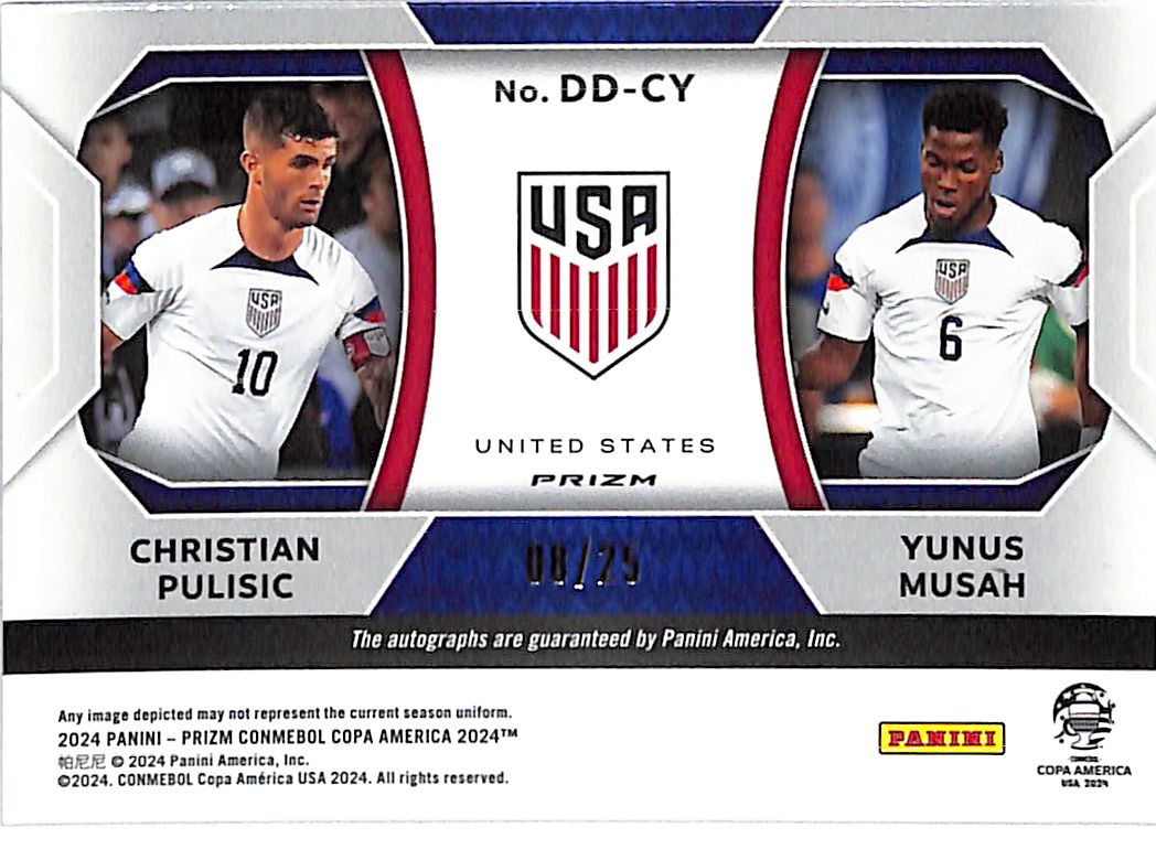2024 Prizm Copa America Christian Pulisic Yunus Musah Auto Autograph /25 USA