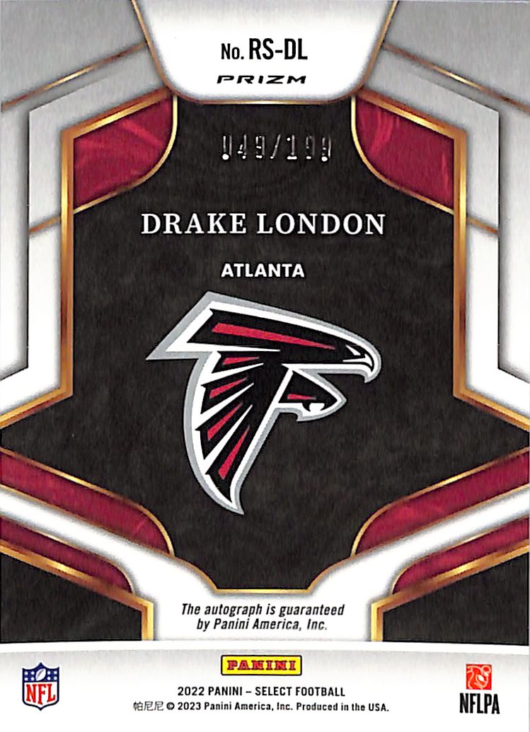 2022 Select Drake London Auto Autograph Rookie RC Silver /199 Falcons