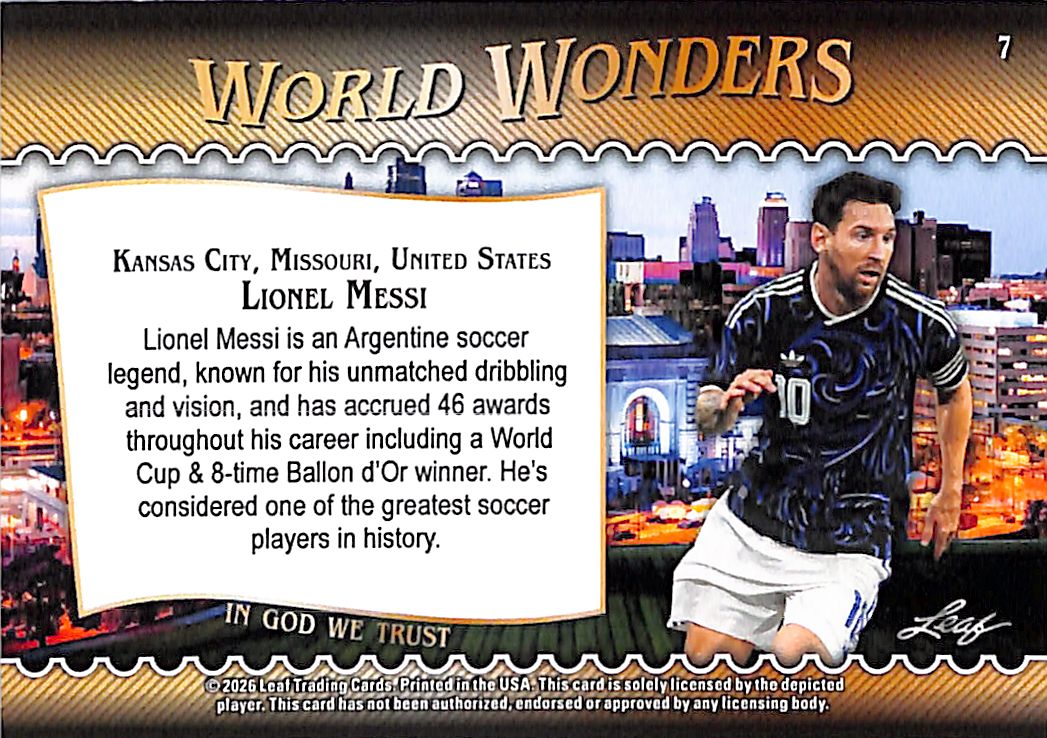 2026 Leaf World Wonders Lionel Messi Green /10 Argentina