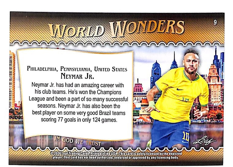 2026 Leaf World Wonders Neymar Jr Blue /49 Brazil