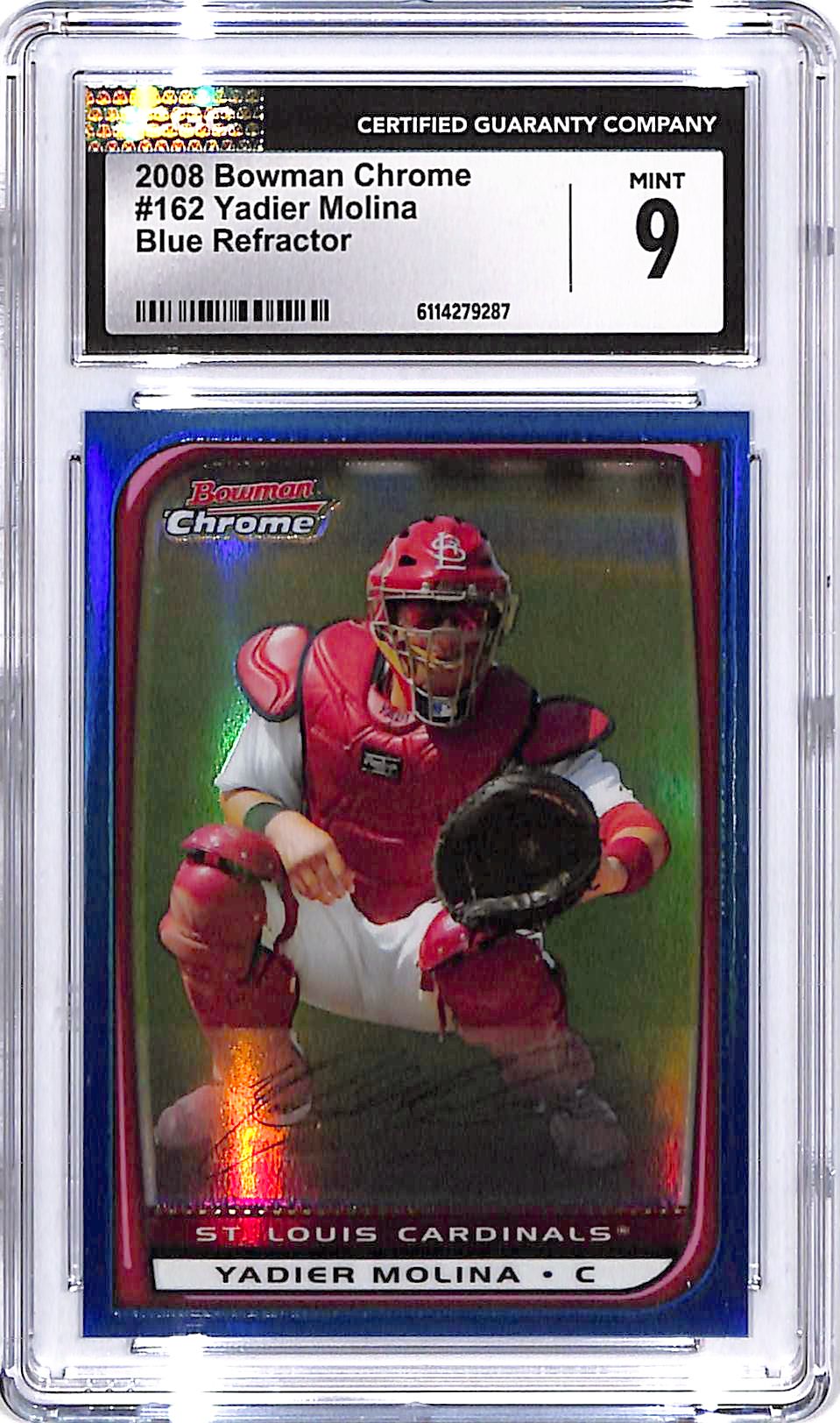 2008 Bowman Chrome Yadier Molina Blue Refractor /150 CGC 9 Cardinals