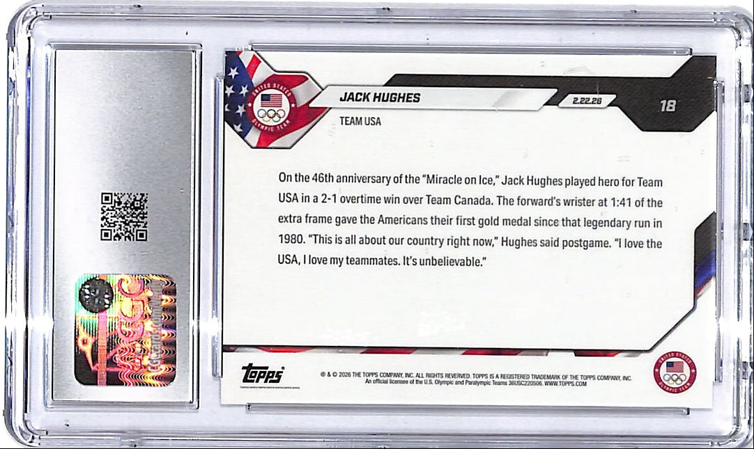 2026 Topps Now Olympics Jack Hughes #18 CGC 10 USA