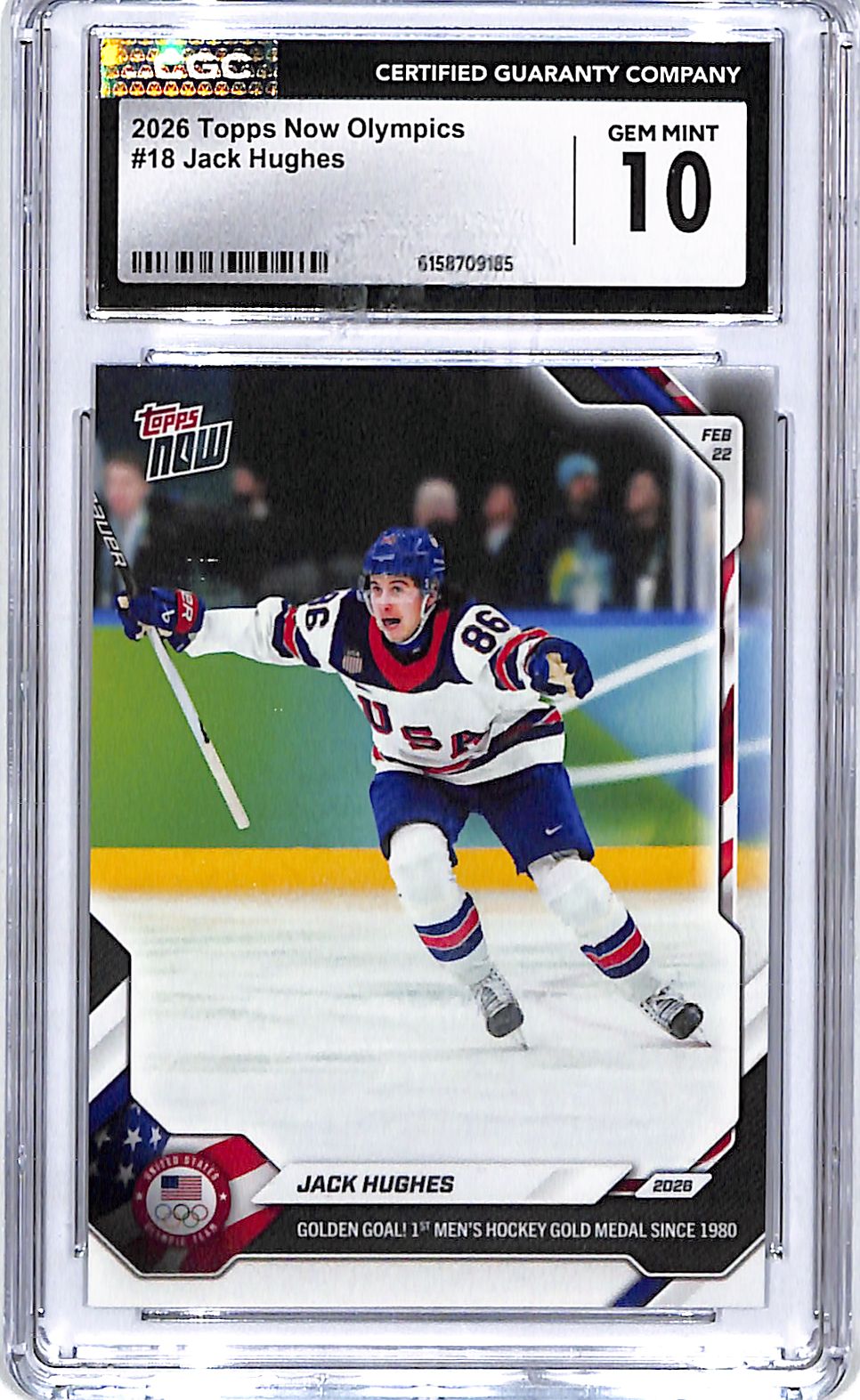 2026 Topps Now Olympics Jack Hughes #18 CGC 10 USA