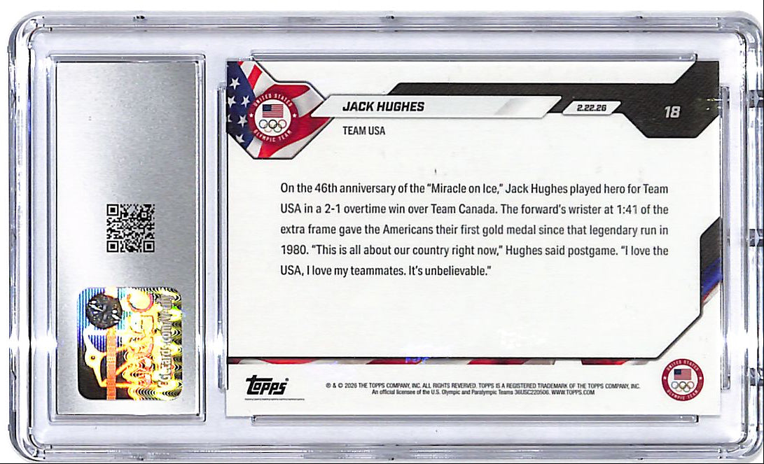 2026 Topps Now Olympics Jack Hughes #18 CGC 9 USA