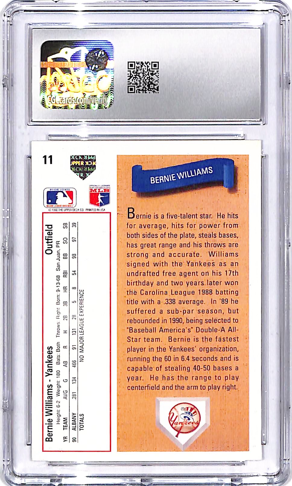 1991 Upper Deck Bernie Williams Star Rookie #11 CGC 9.5 Yankees