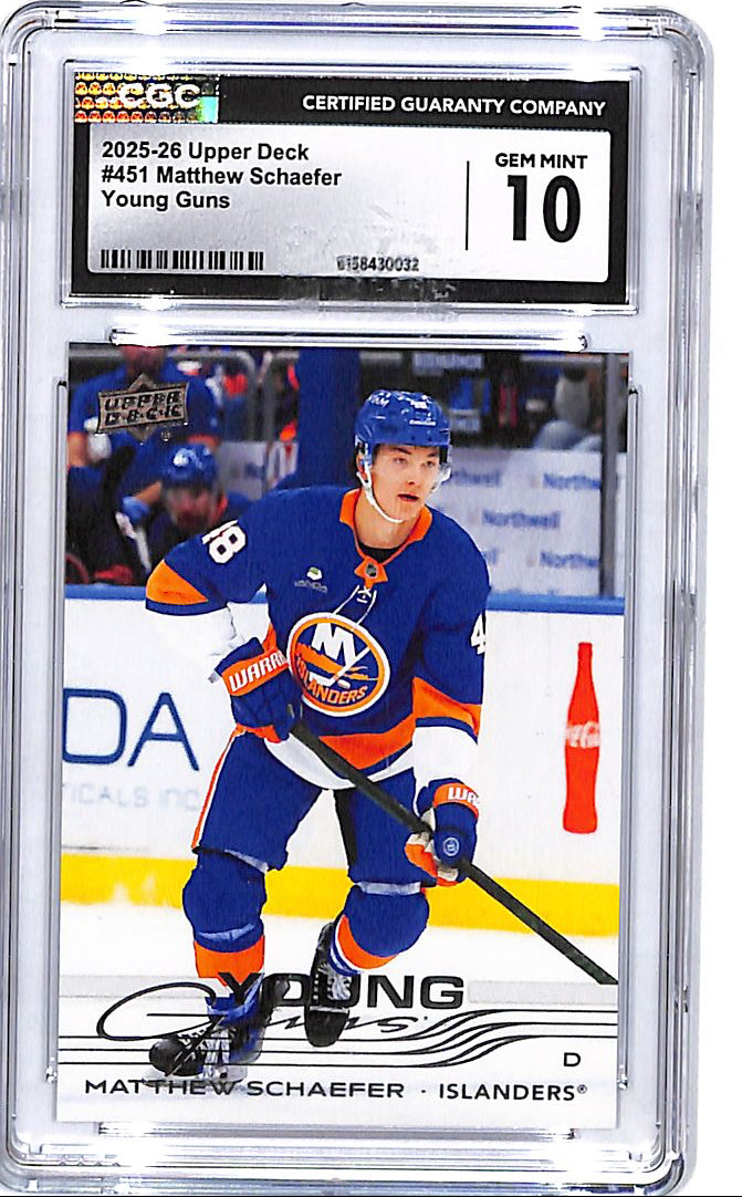 2025-26 Upper Deck Matthew Schaefer Young Guns Rookie RC #451 CGC 10 Islanders