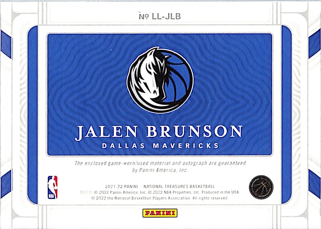 2021-22 National Treasures Jalen Brunson Auto Autograph Patch Jersey /99 Mavericks