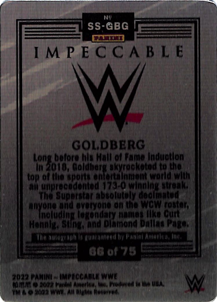 2022 Impeccable WWE Goldberg Auto Autograph Stainless Stars /75