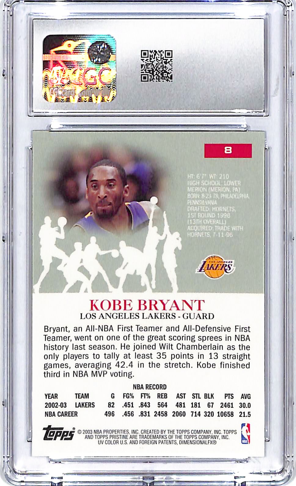 2003-04 Topps Pristine Kobe Bryant #8 CGC 9.5 Lakers
