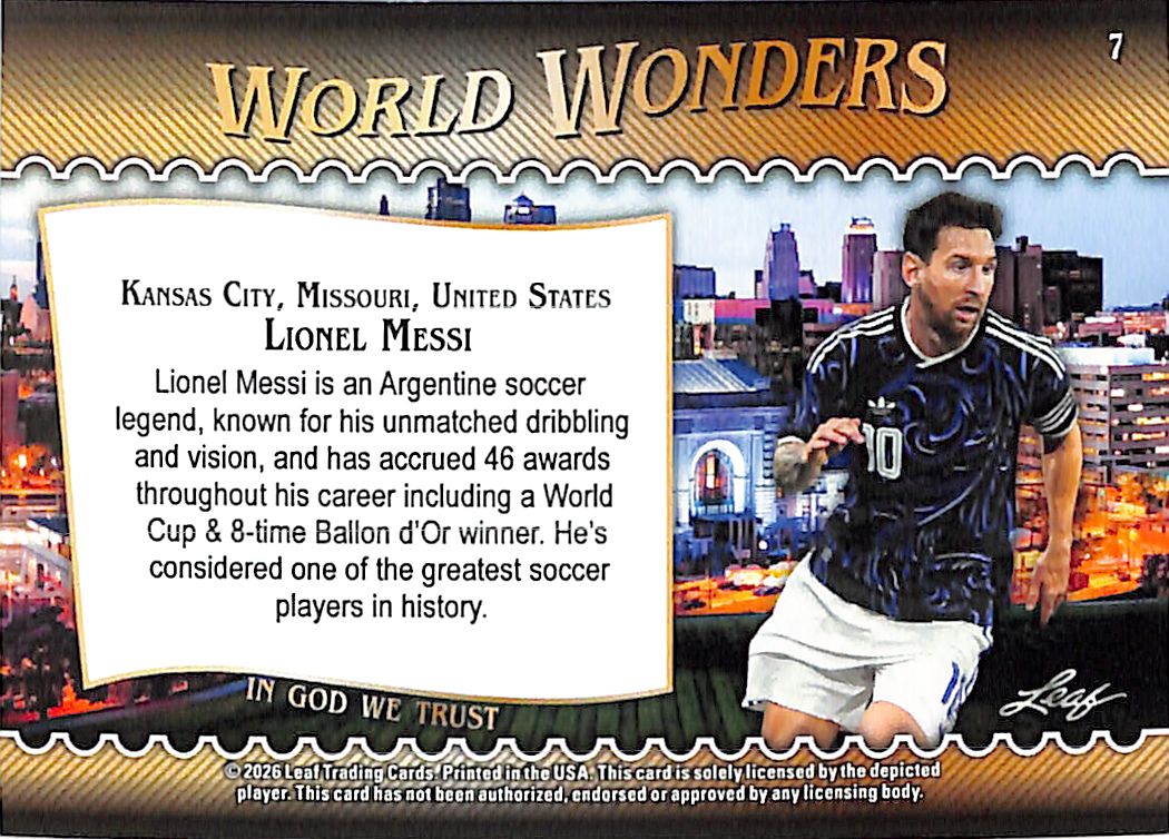 2026 Leaf World Wonders Lionel Messi Blue /49 Argentina