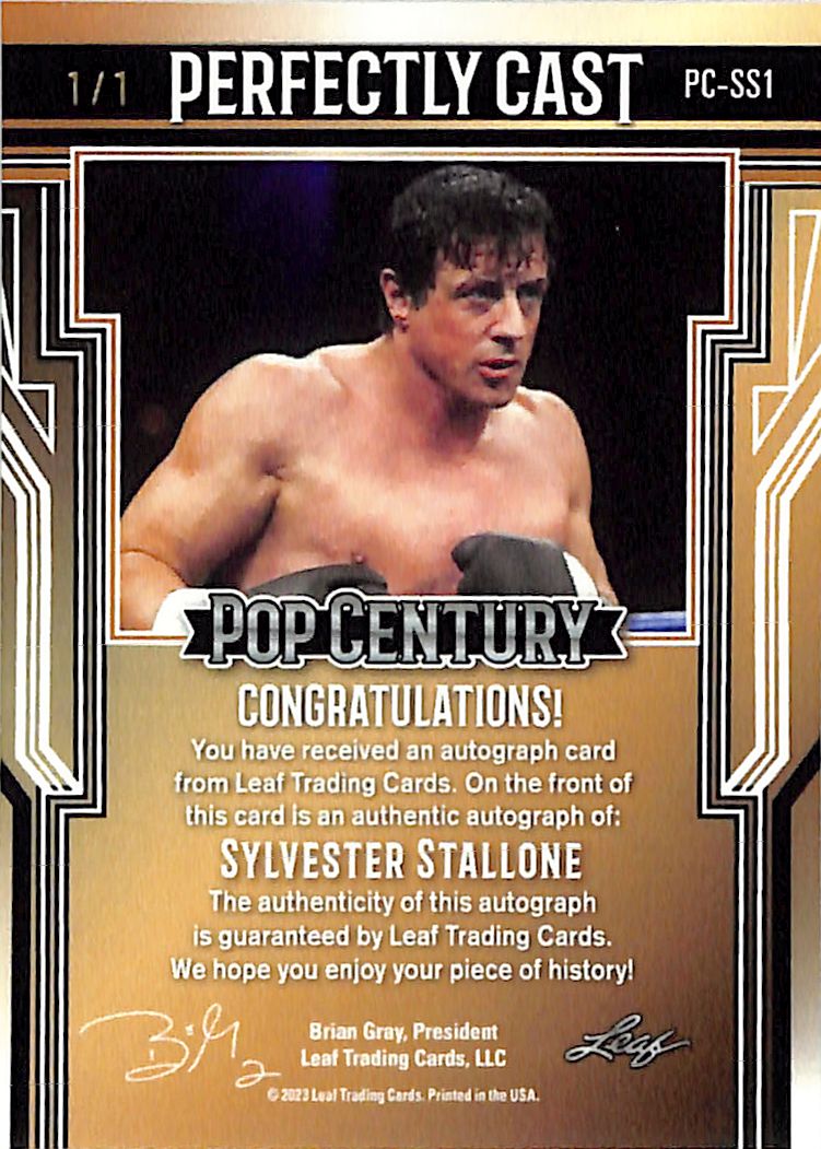 2023 Leaf Pop Century Sylvester Stallone Auto Autograph Rocky Perfectly Cast 1/1