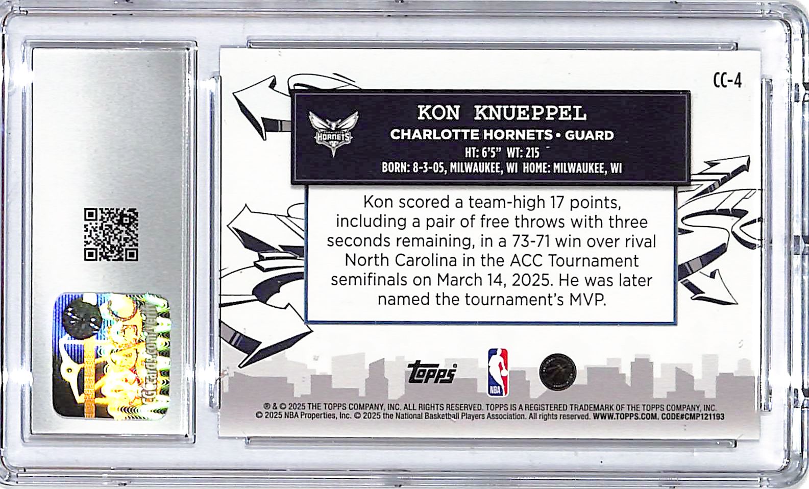 2025-26 Topps Kon Knueppel Clutch City Prospects Holo Foil Rookie RC CGC 9.5