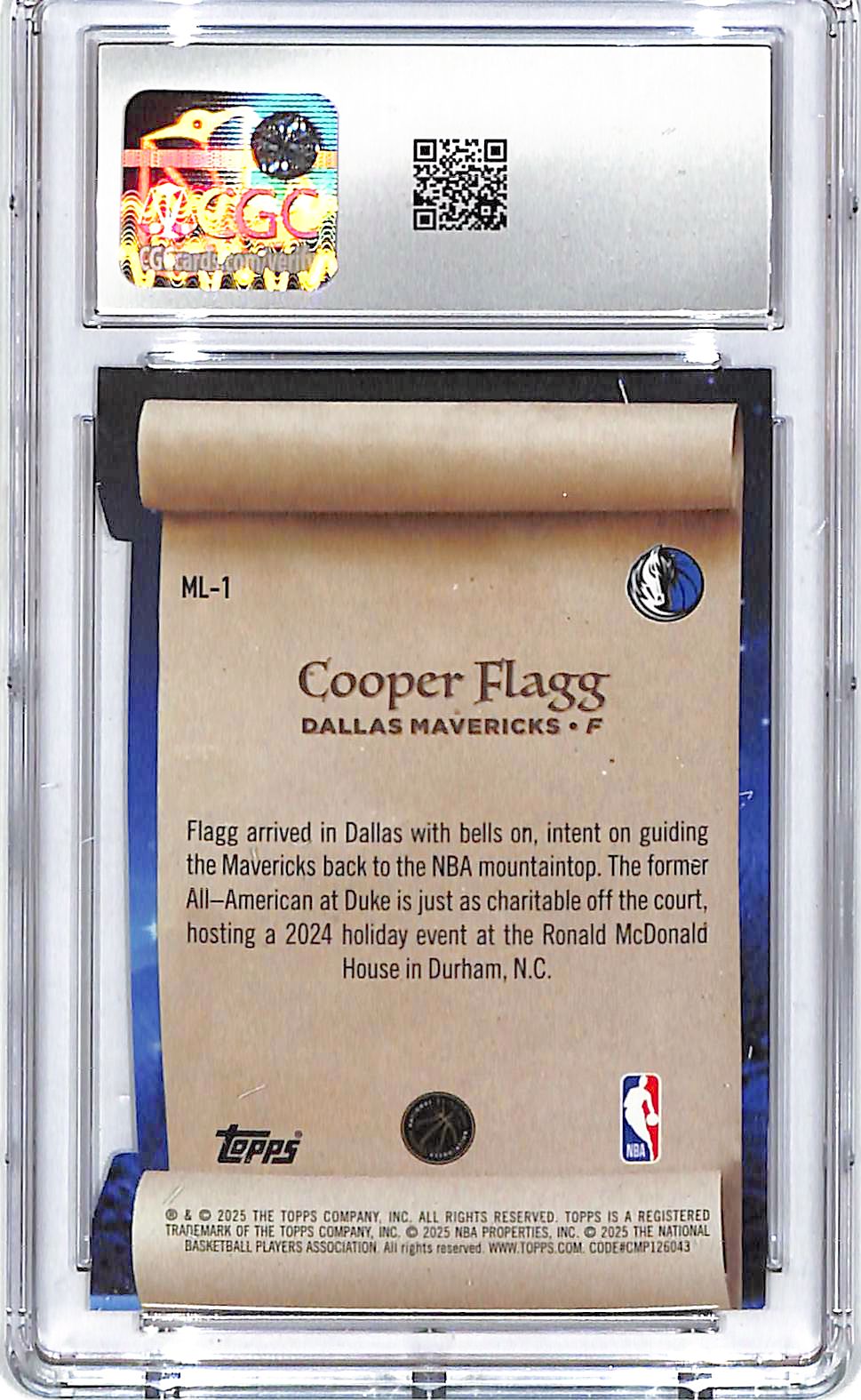2025-26 Topps Holiday Cooper Flagg Making the Nice List Rookie RC CGC 9.5 Mavericks