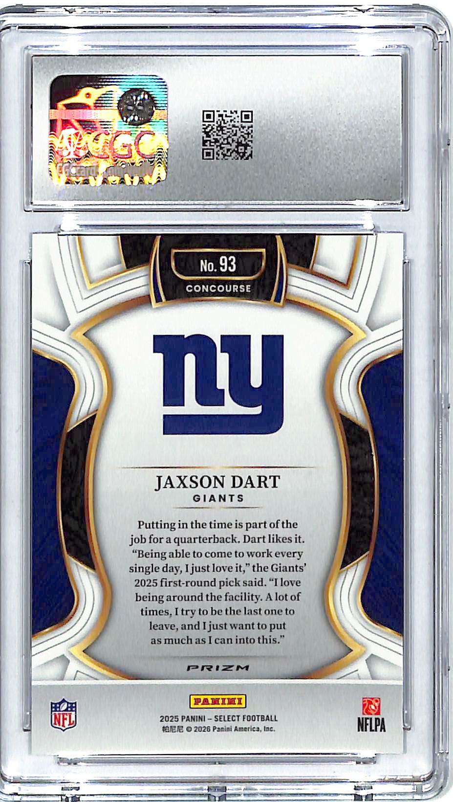 2025 Select Jaxson Dart Rookie RC Purple Shock /699 CGC 10 Giants
