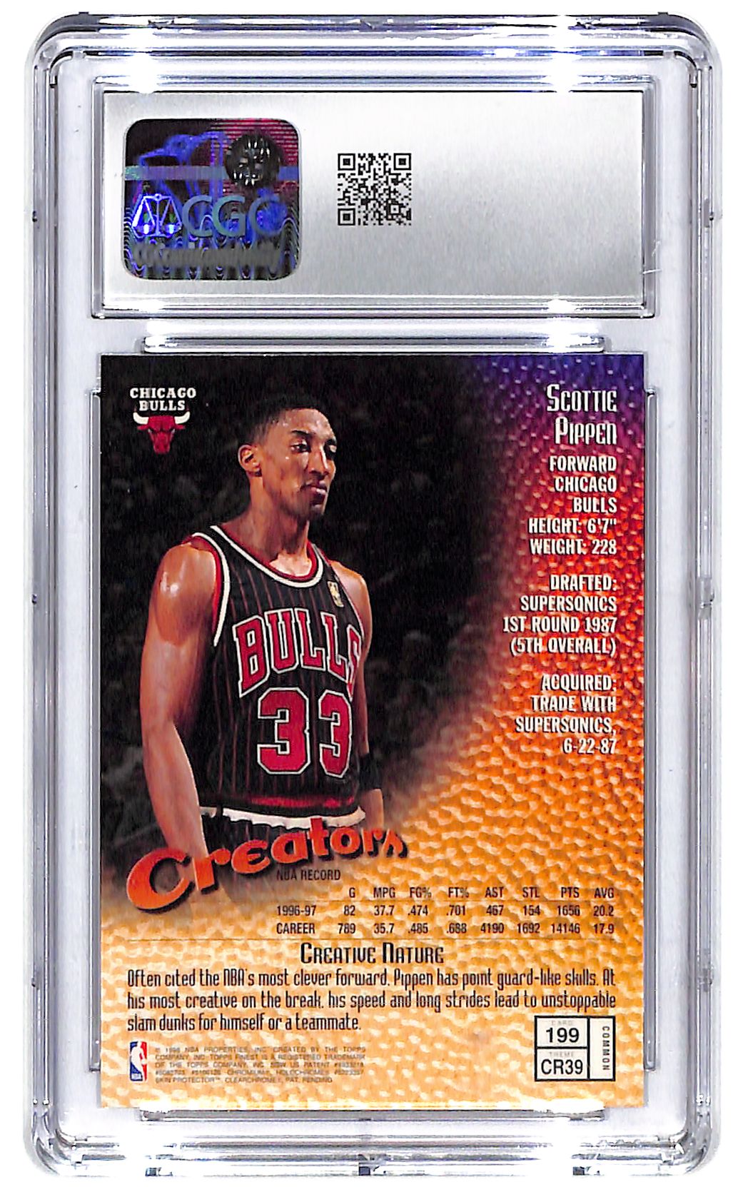 1997-98 Scottie Pippen Topps Finest w/Coating #199 CGC Mint Plus 9.5