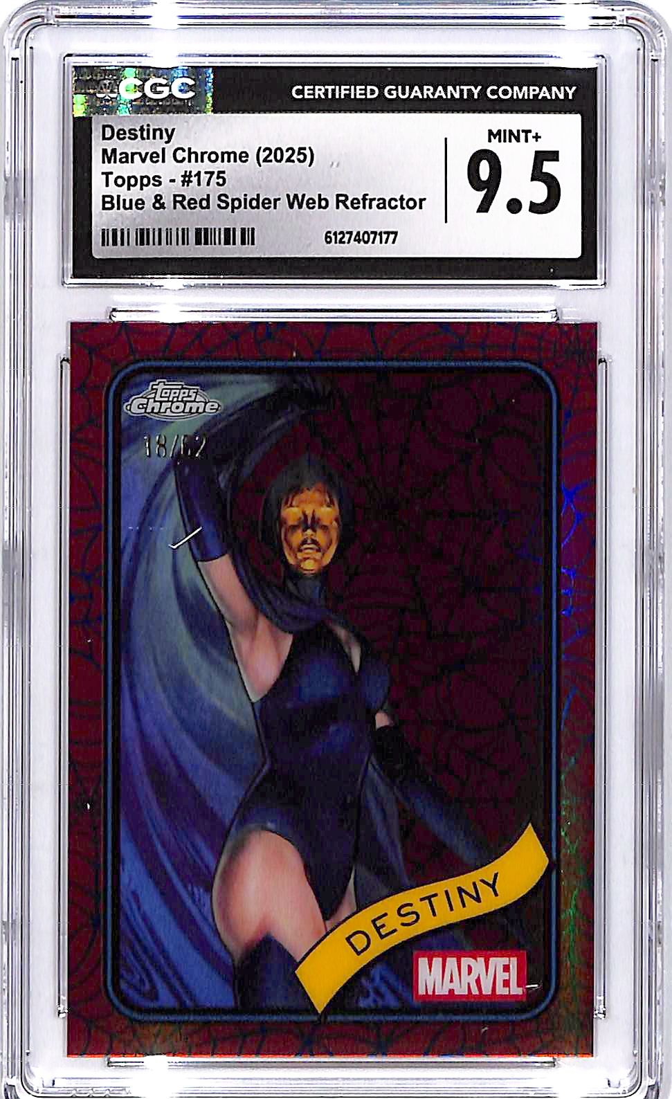 2025 Topps Chrome Marvel Destiny Blue Red Spider Web Refractor /62 CGC 9.5