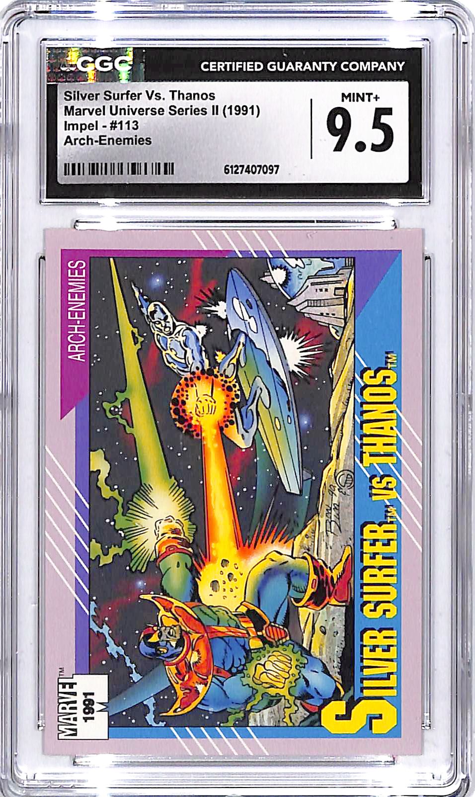1991 Impel Marvel Universe Series Silver Surfer vs Thanos Arch Enemies #113 CGC 9.5