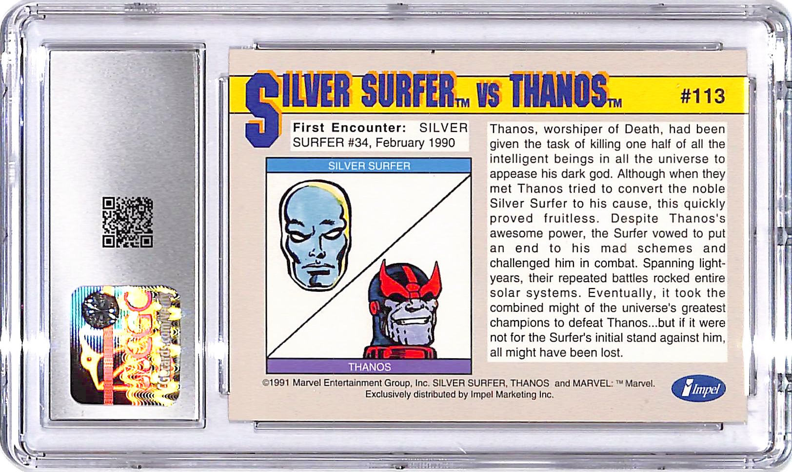 1991 Impel Marvel Universe Series Silver Surfer vs Thanos Arch Enemies #113 CGC 9.5