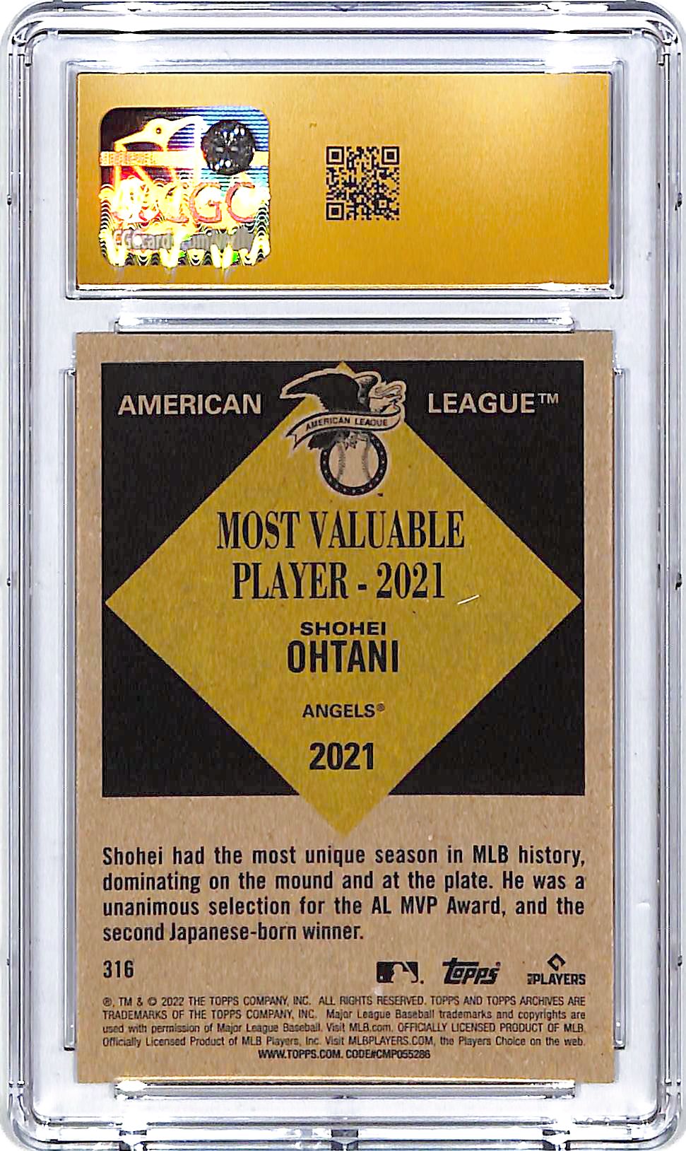 2022 Topps Archives Shohei Ohtani #316 CGC 10 Pristine Angels