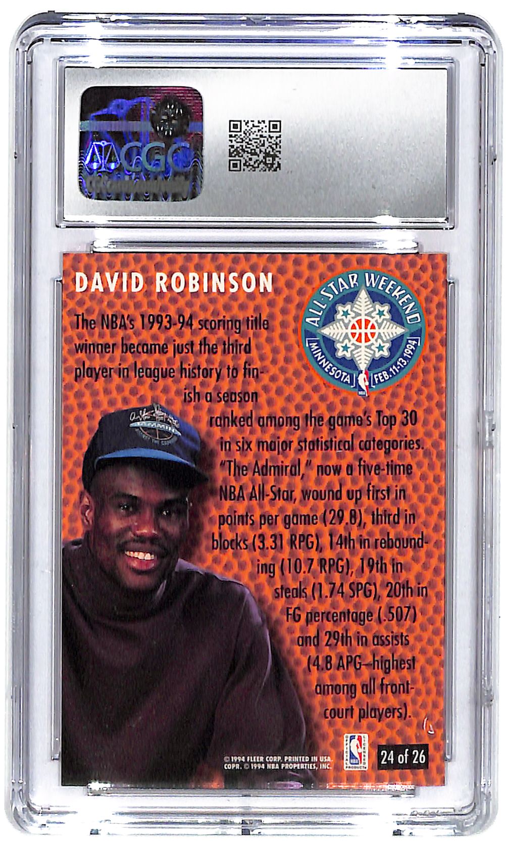 1994-95 David Robinson Fleer NBA All-Stars #24 CGC Mint Plus 9.5