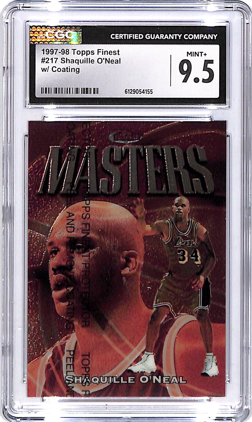 1997-98 Topps Finest Shaquille O'Neal w/ Coating Masters #217 CGC 9.5 Lakers