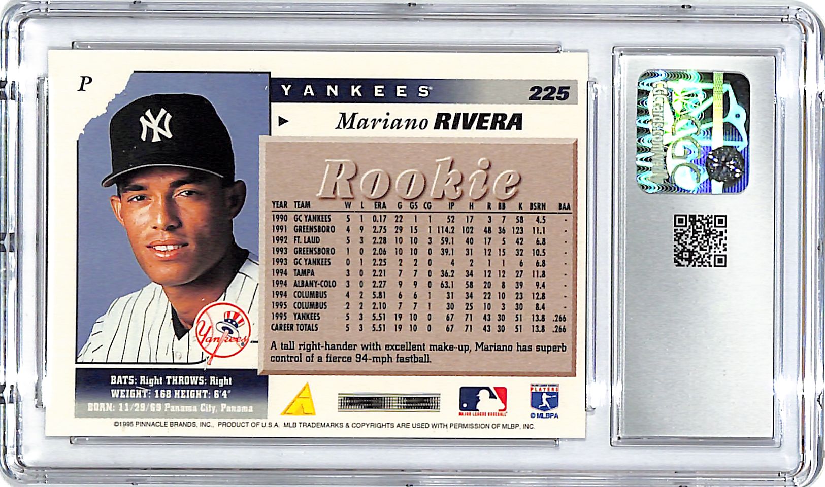 1996 Score Mariano Rivera Rookie RC #225 CGC 10 Yankees Gem Mint