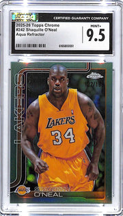 2025-26 Topps Chrome Shaquille O'Neal Aqua Refractor /199 CGC 9.5 Lakers
