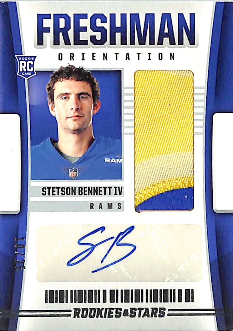 2023 Rookies and Stars Stetson Bennett Auto Autograph Rookie RC Patch Jersey /25 Rams