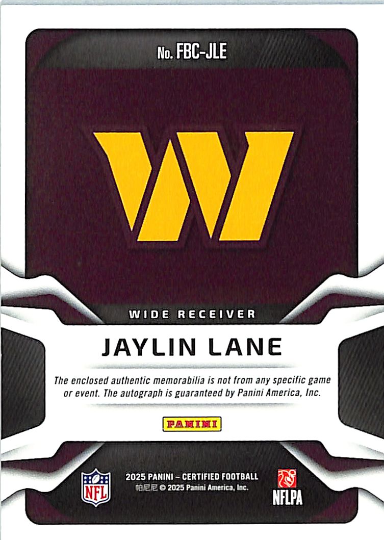 2024 Certified Jaylin Lane Auto Autograph Rookie RC Patch Jersey RPA /199 Commanders