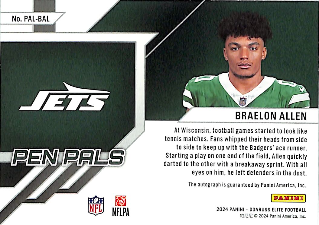 2024 Donruss Elite Braelon Allen Auto Autograph Pen Pals Blue Jets