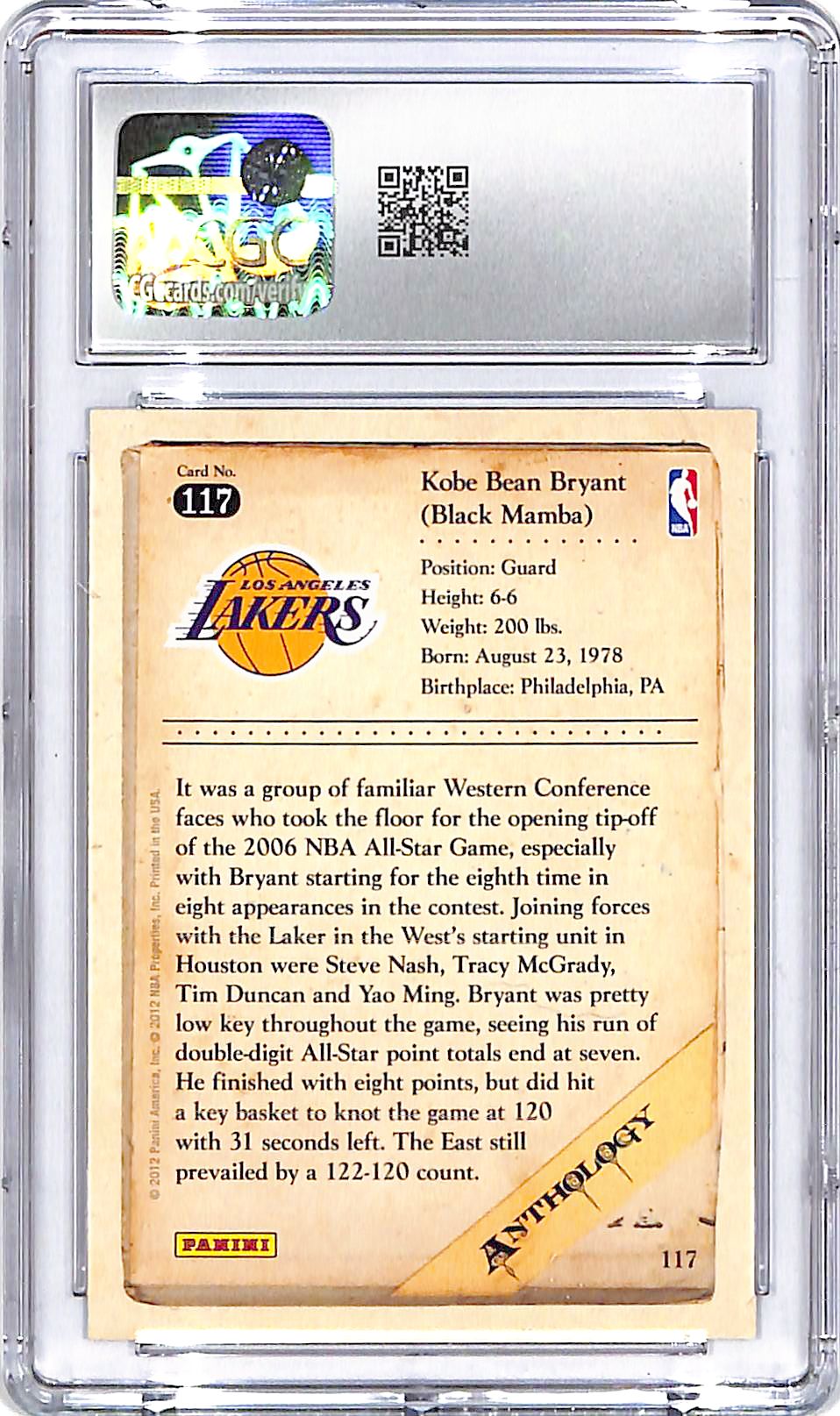 2012-13 Panini Kobe Anthology Kobe Bryant #117 CGC 9.5 Lakers