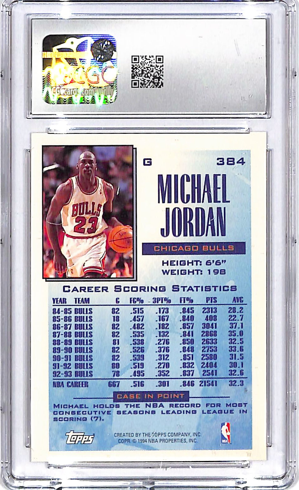 1993-94 Topps Michael Jordan #384 CGC 9 Bulls