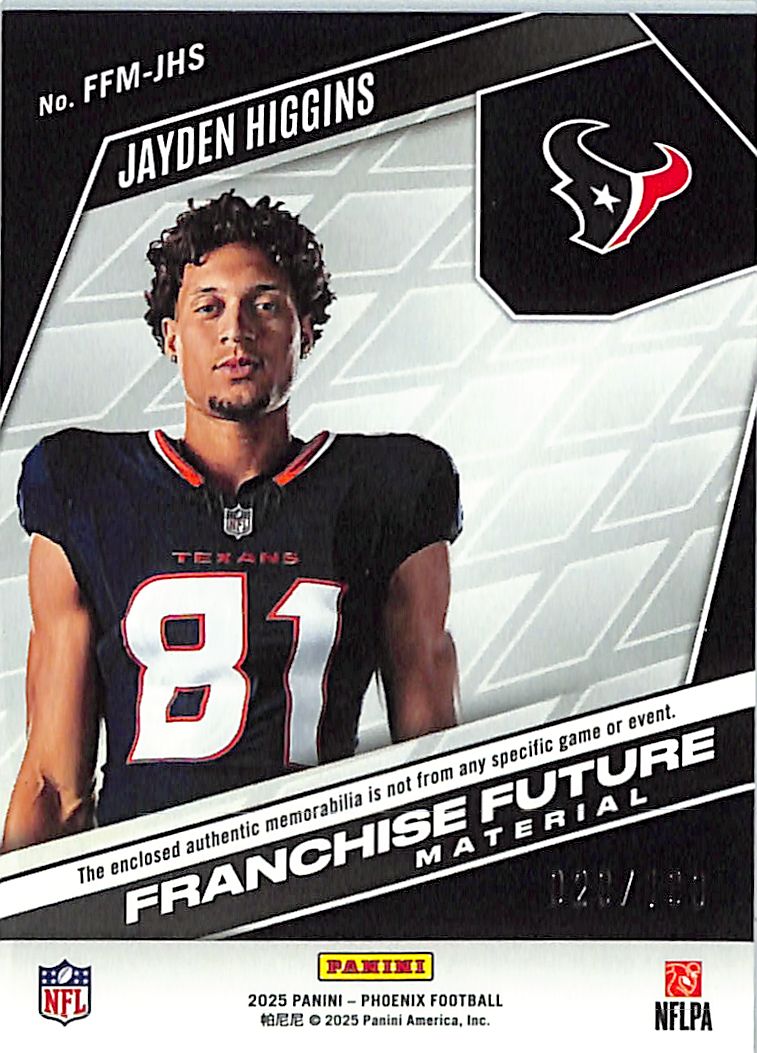 2025 Phoenix Jayen Higgins Patch Jersey Rookie RC Purple /199 Texans