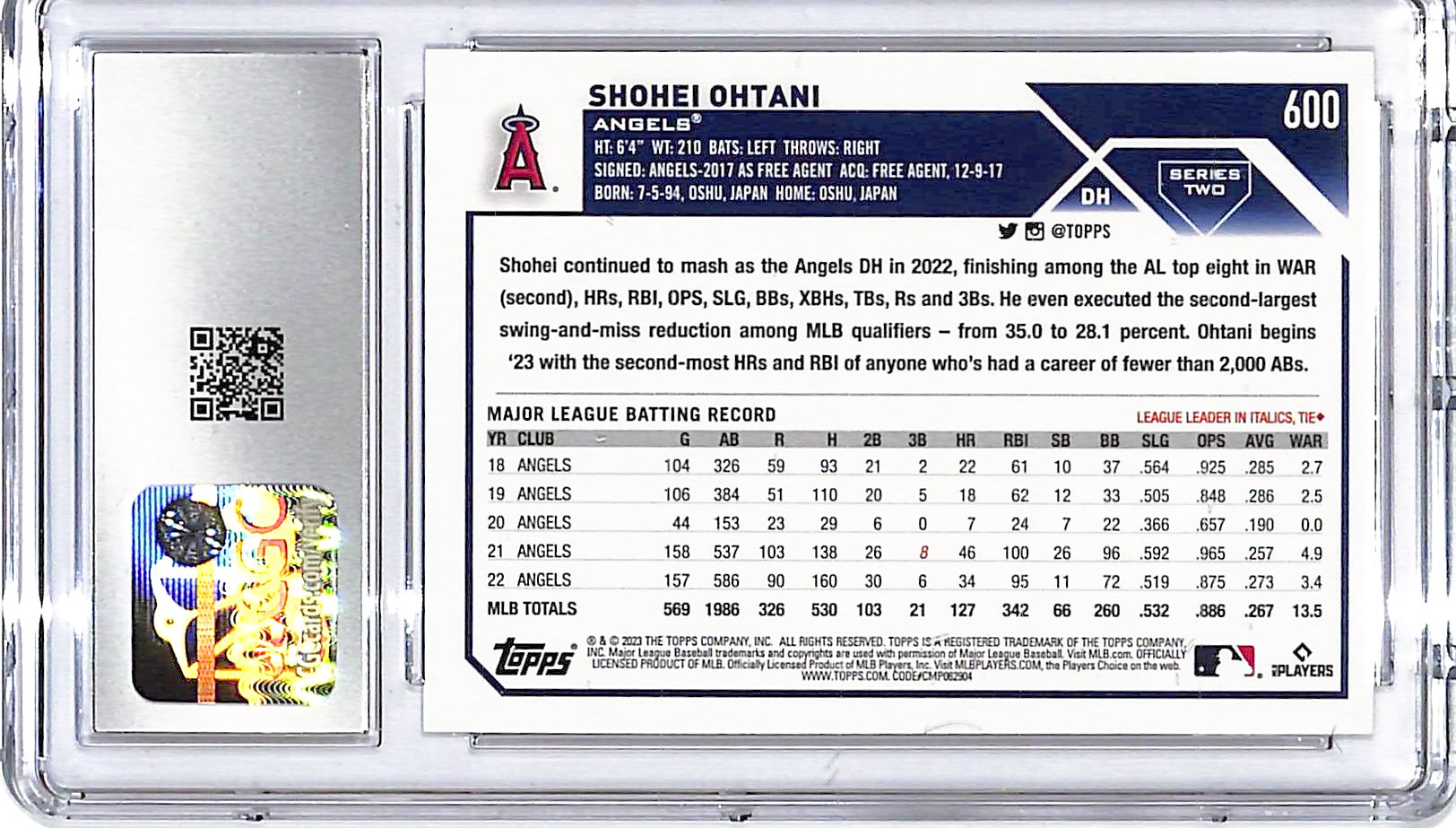 2023 Topps Shohei Ohtani #600 CGC 10 Angels