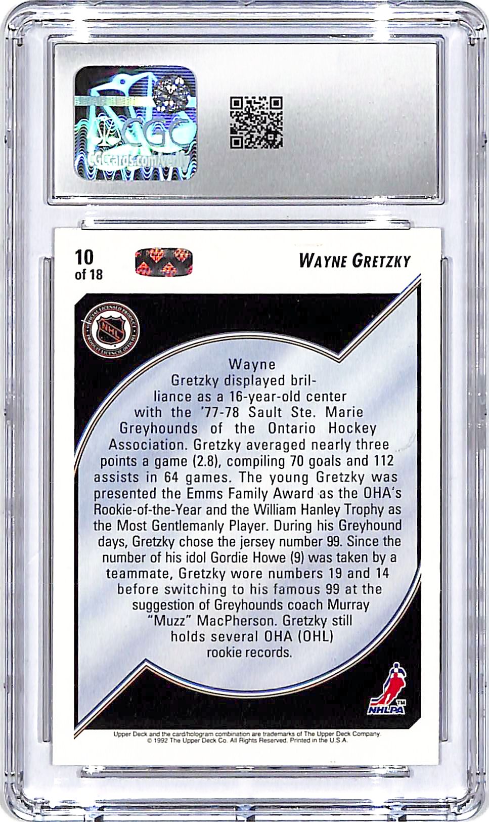 1992-93 Upper Deck Wayne Gretzky Heroes #10 CGC 10