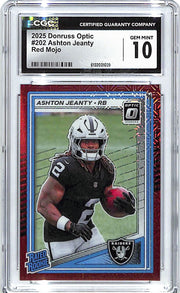 2025 Donruss Optic Ashton Jeanty Rated Rookie RC Red Mojo CGC 10 Raiders