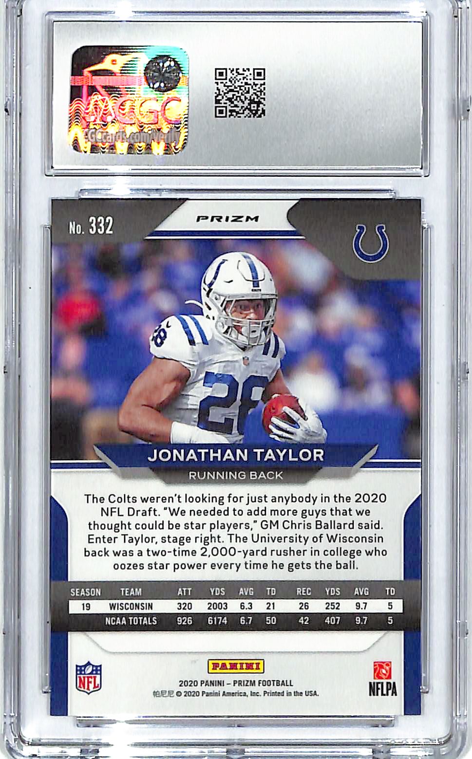 2020 Prizm Jonathan Taylor Rookie RC Silver #332 CGC 9 Colts