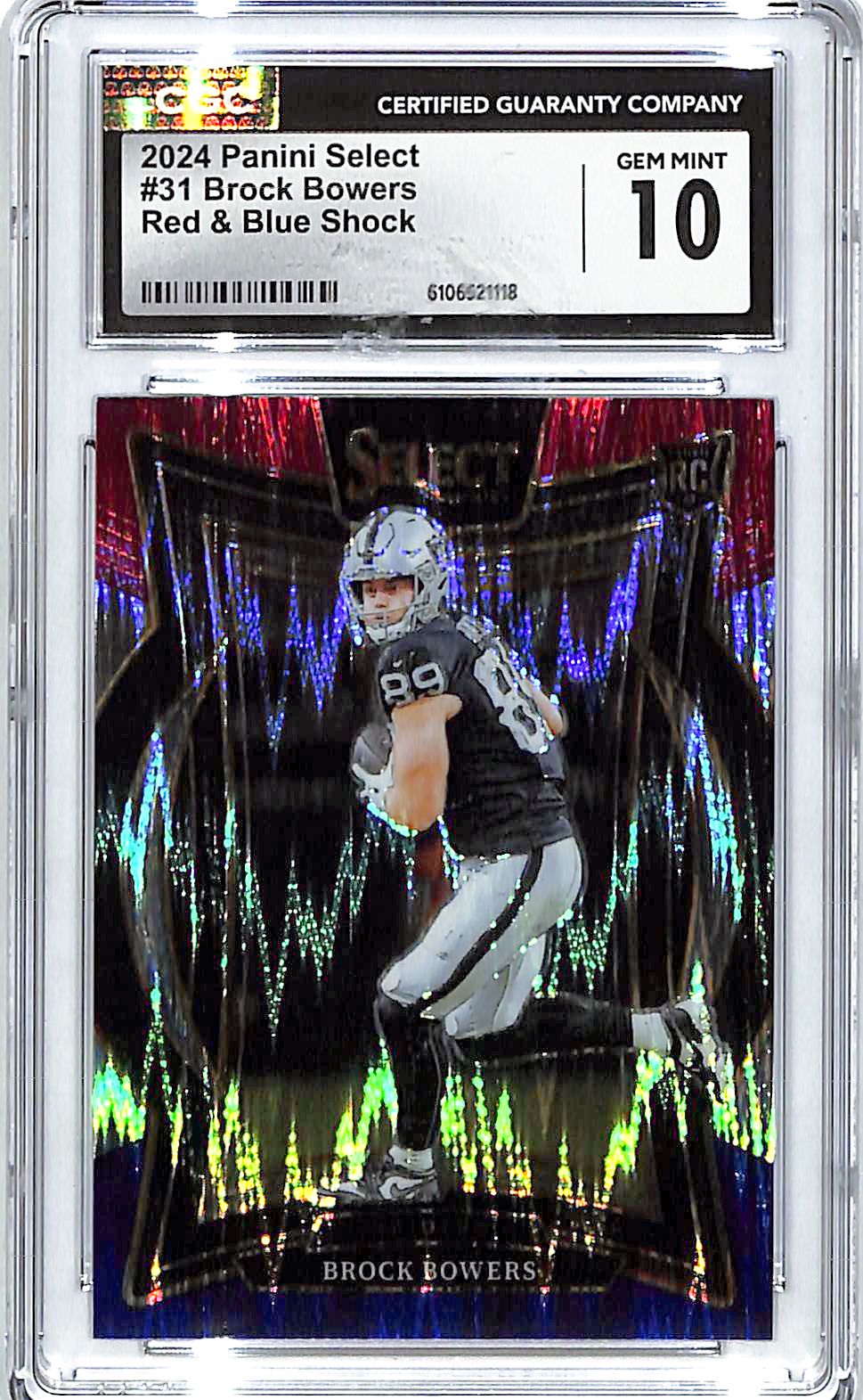 2024 Select Brock Bowers Rookie RC Red Blue Shock #31 CGC 10 Raiders