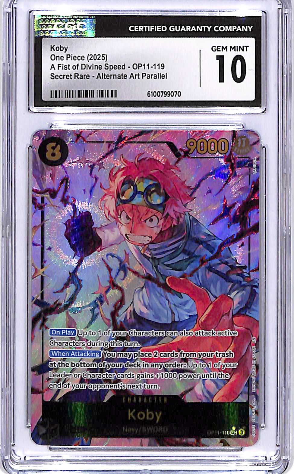 One Piece A Fist of Divine Speed OP11 Koby 119 Alternate Art CGC 10