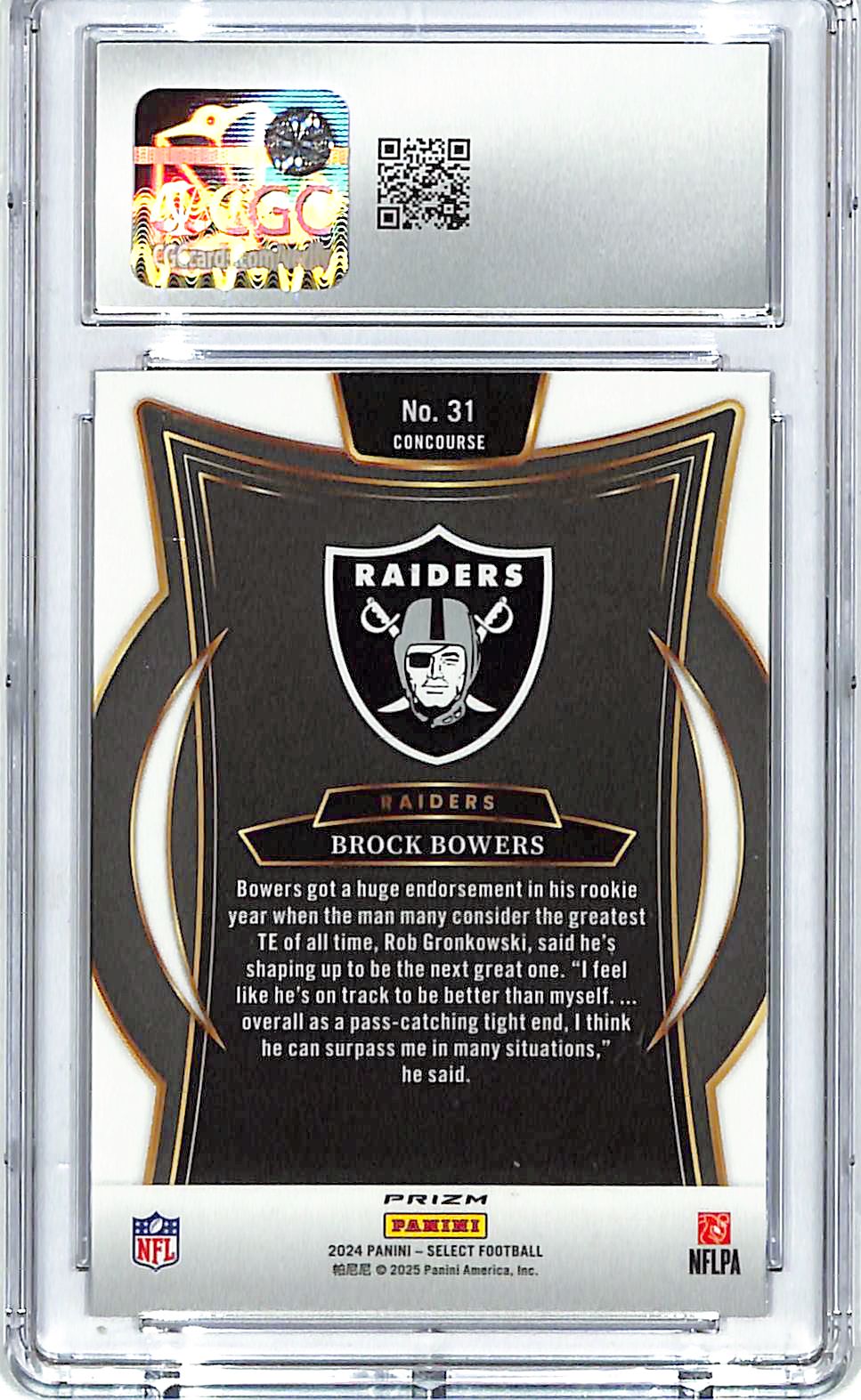 2024 Select Brock Bowers Rookie RC Red Blue Shock #31 CGC 10 Raiders