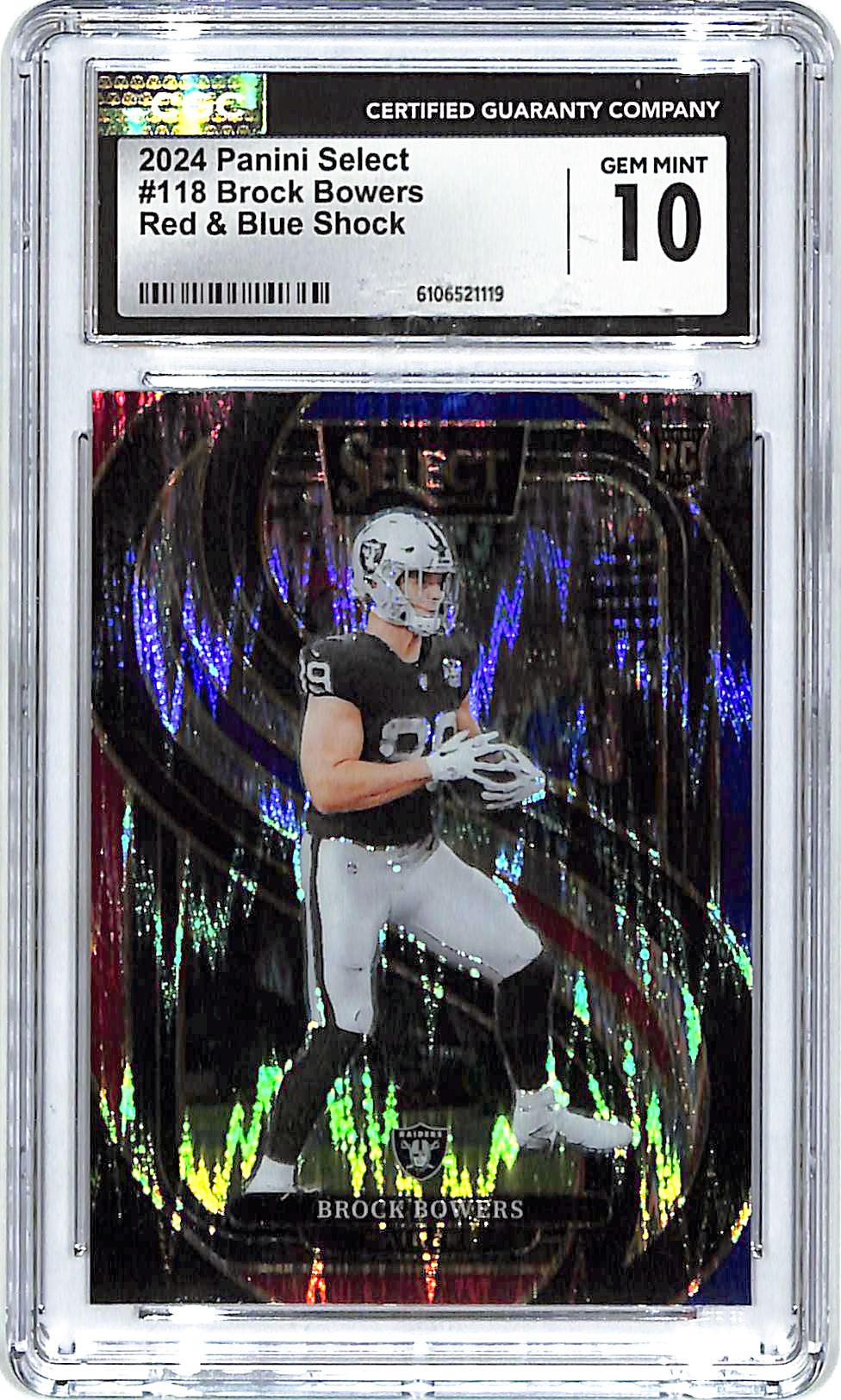 2024 Select Brock Bowers Rookie RC Red Blue Shock #118 CGC 10 Raiders