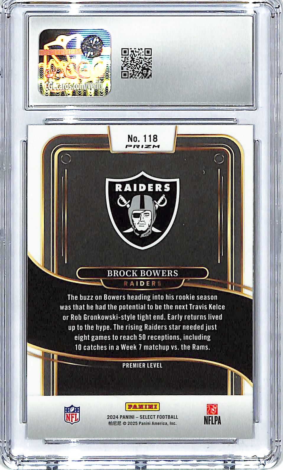 2024 Select Brock Bowers Rookie RC Red Blue Shock #118 CGC 10 Raiders
