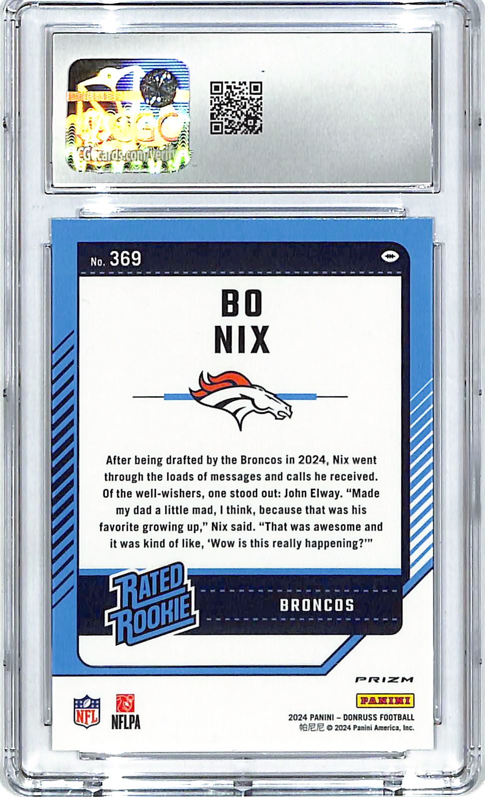 2024 Donruss Bo Nix Optic Preview Rated Rookie RC Holo CGC 10 Broncos