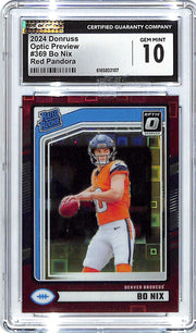 2024 Donruss Bo Nix Optic Rated Rookie RC Preview Red Pandora CGC 10 Broncos