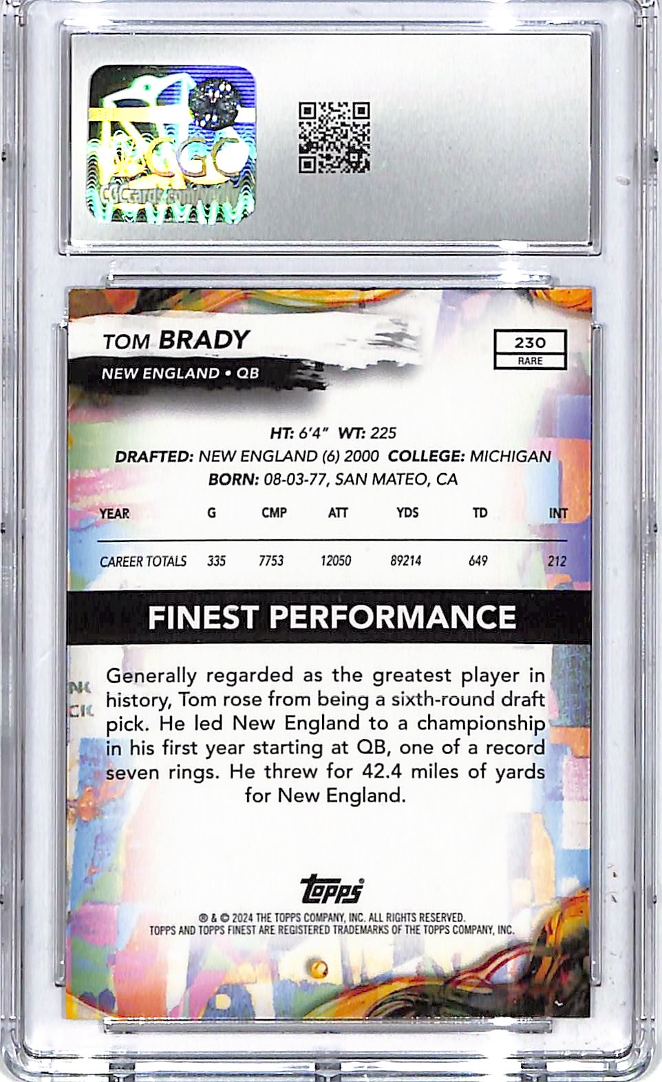 2024 Topps Finest Tom Brady Checkerboard Refractor CGC 9 Patriots