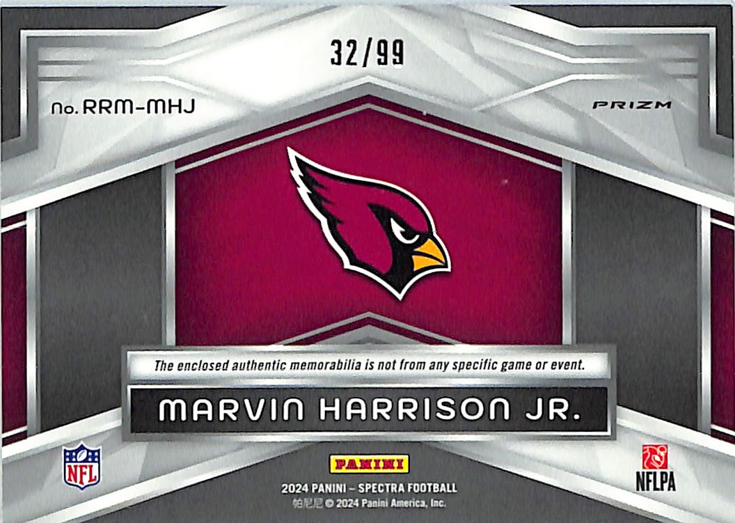 2024 Spectra Marvin Harrison Jr Rising Rookie Patch Jersey /99 Cardinals