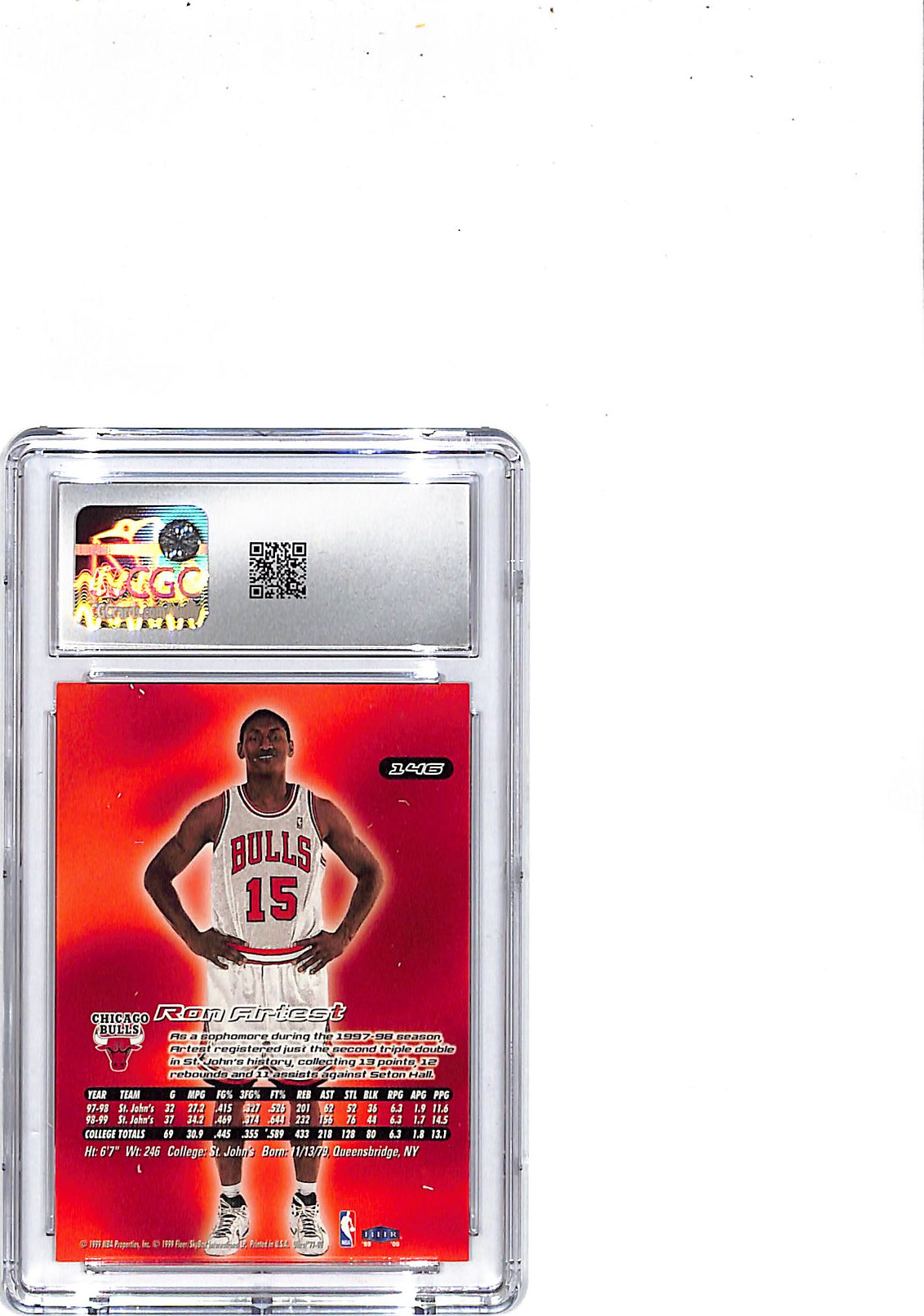 1999-00 Fleer Ultra Ron Artest Rookie RC #146 CGC 9 Bulls
