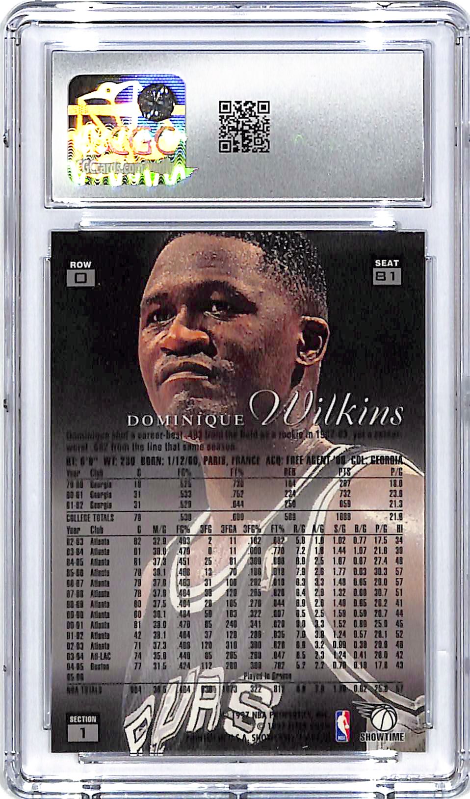 1996-97 Flair Showcase Dominique Wilkins Row 0 #81 CGC 9 Spurs
