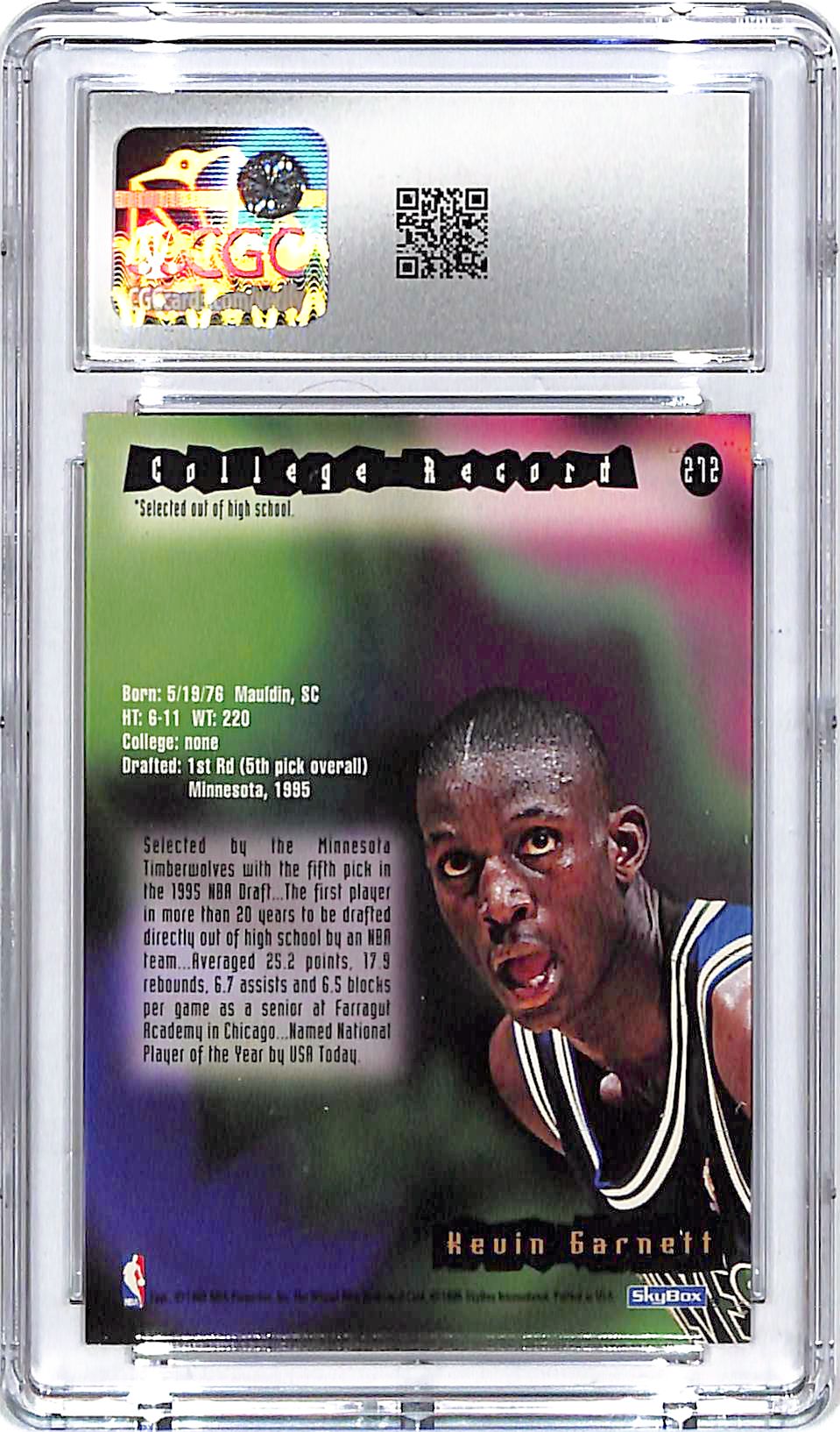 1995-96 Hoops Kevin Garnett Rookie RC #272 CGC 9 Timberwolves