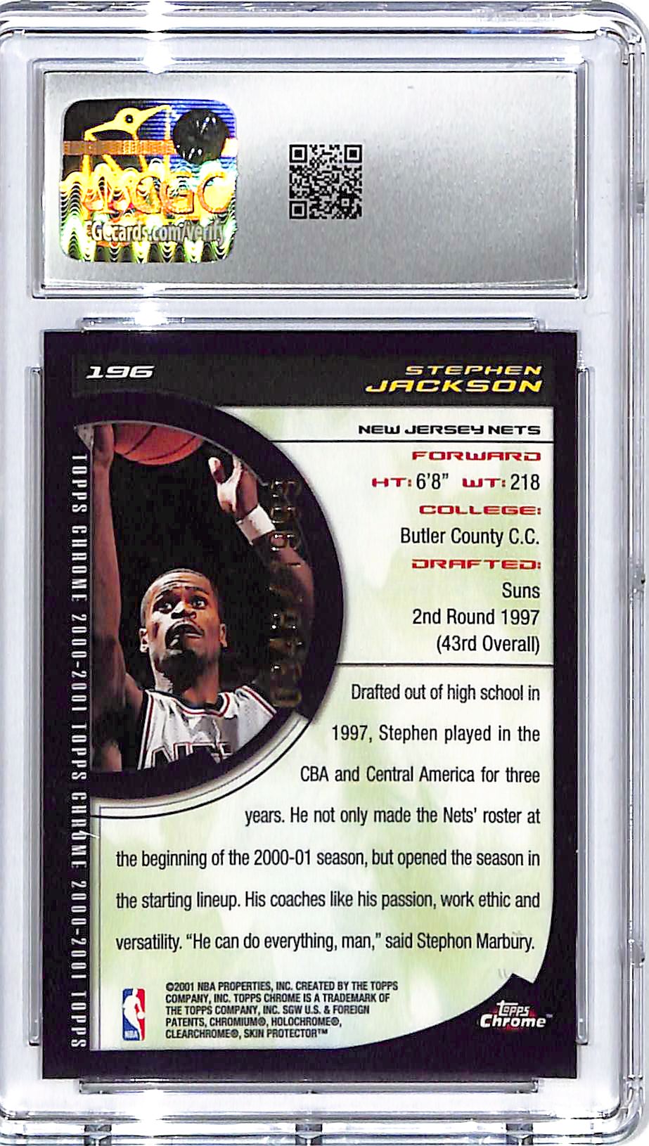 2000-01 Topps Chrome Stephen Jackson Rookie RC #196 CGC 9.5 Nets